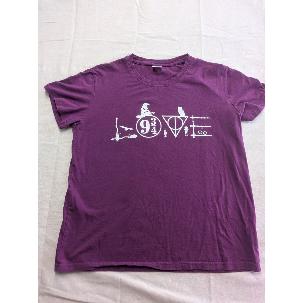 Harry Potter Symbols Graphic Tee Purple Wizardcore Hogwarts Shirt L Moms Care